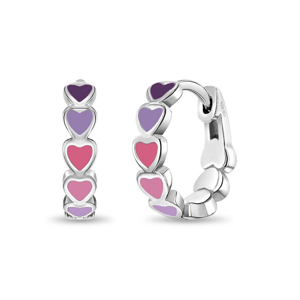 Heart 9mm Baby / Kids Earrings Hoop Enamel - Sterling Silver