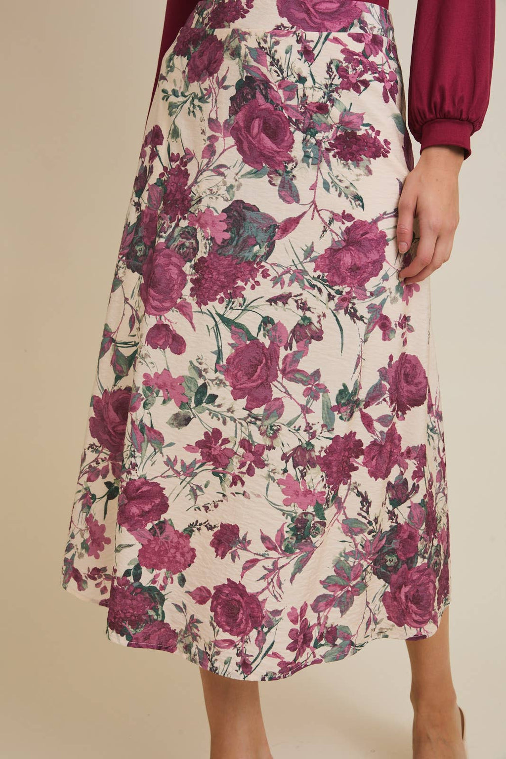 FLARE HEM FLORAL MIDI SKIRT