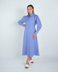 Cotton Striped Criss-Cross Midi Shirt Dress
