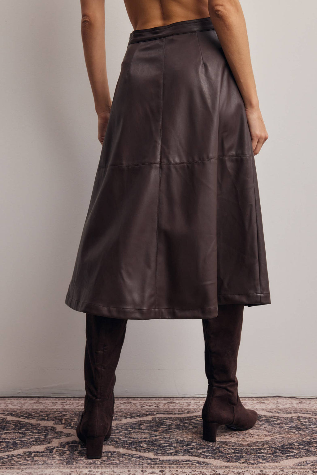 Faux Leather A-Line Midi Skirt FSK0026