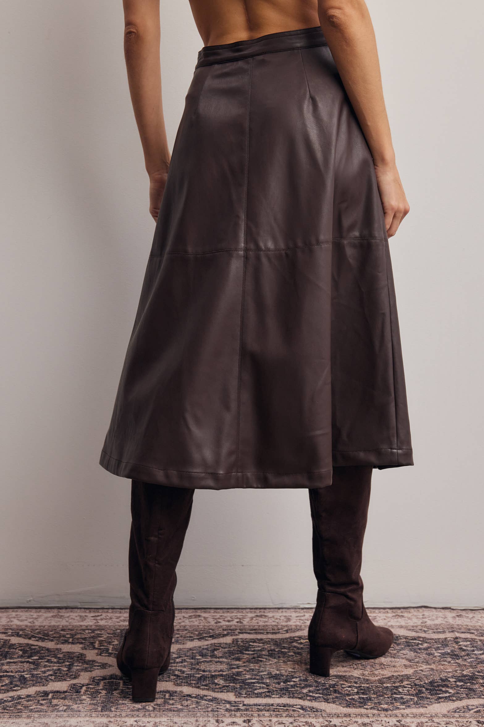 Faux Leather A-Line Midi Skirt FSK0026