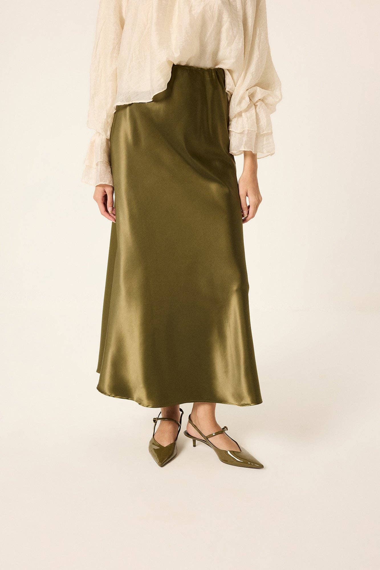 Minimalist Satin Bias Cut Midi Skirt