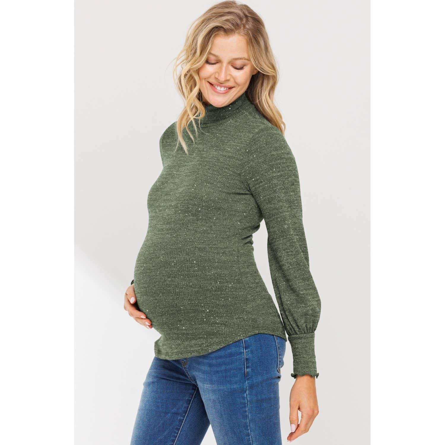 Glitter Knit Long Sleeve Maternity Turtle Neck Top
