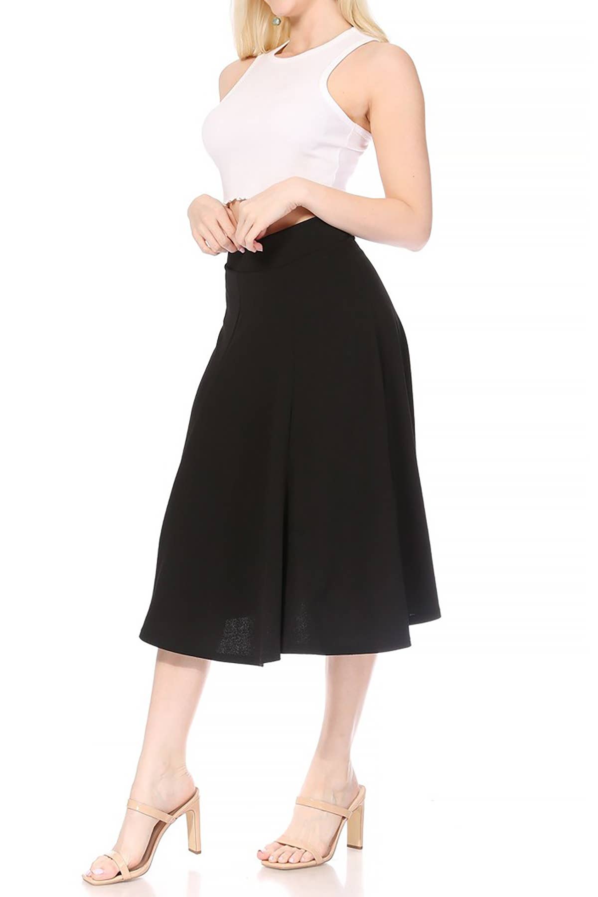 Women's Solid Flared Lightweight Long Midi A-line Skirt