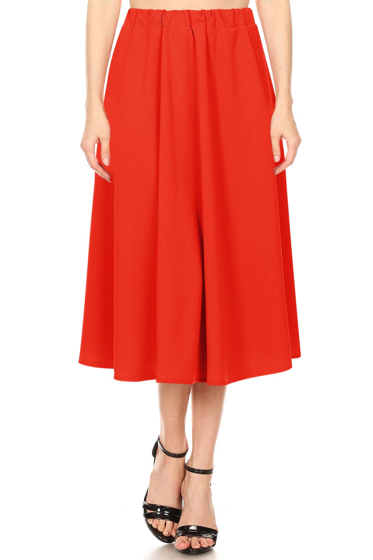 Women's Casual A-Line Pleated Solid Midi Skirt