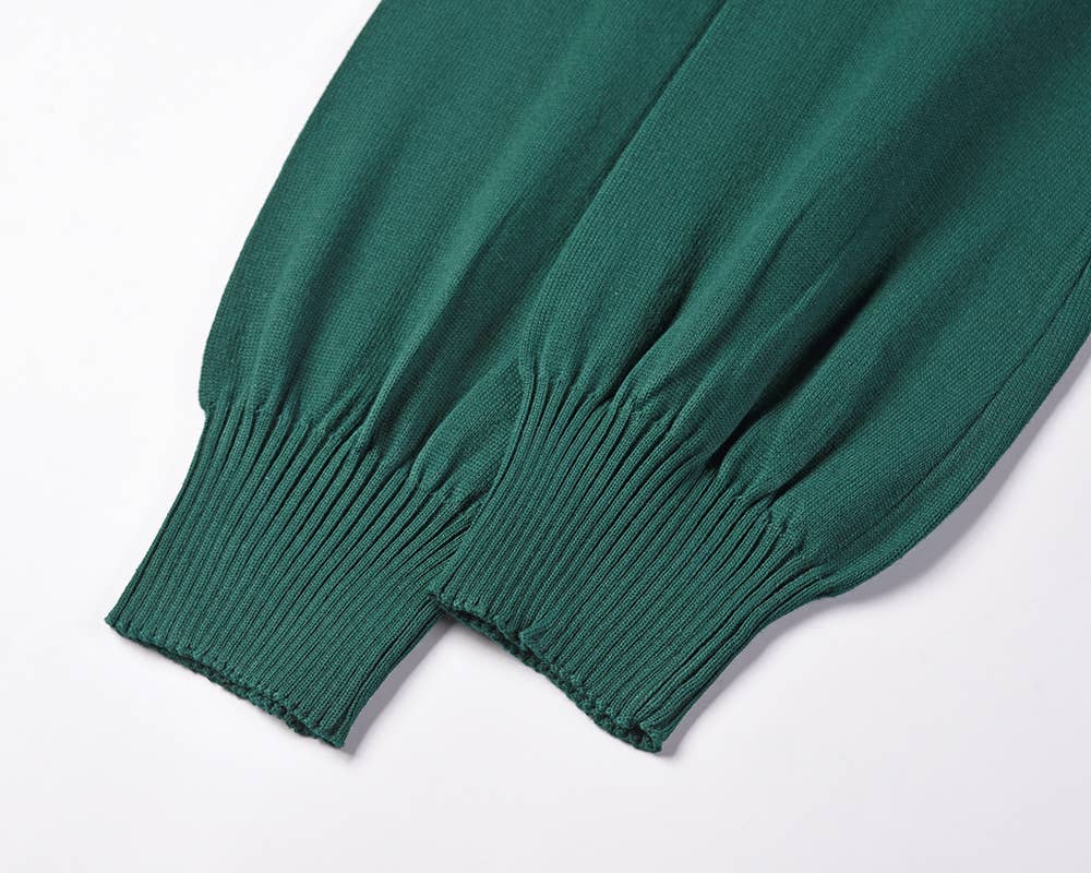 Round-Neck Pleated Midi Sweater Knit Dress