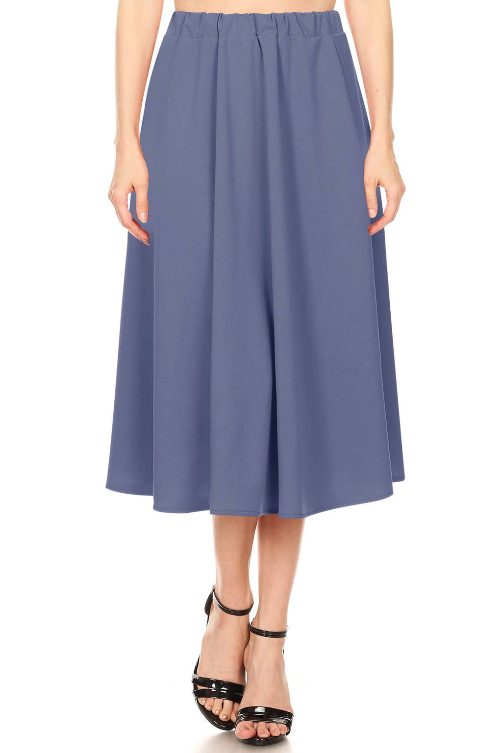 Women's Casual A-Line Pleated Solid Midi Skirt