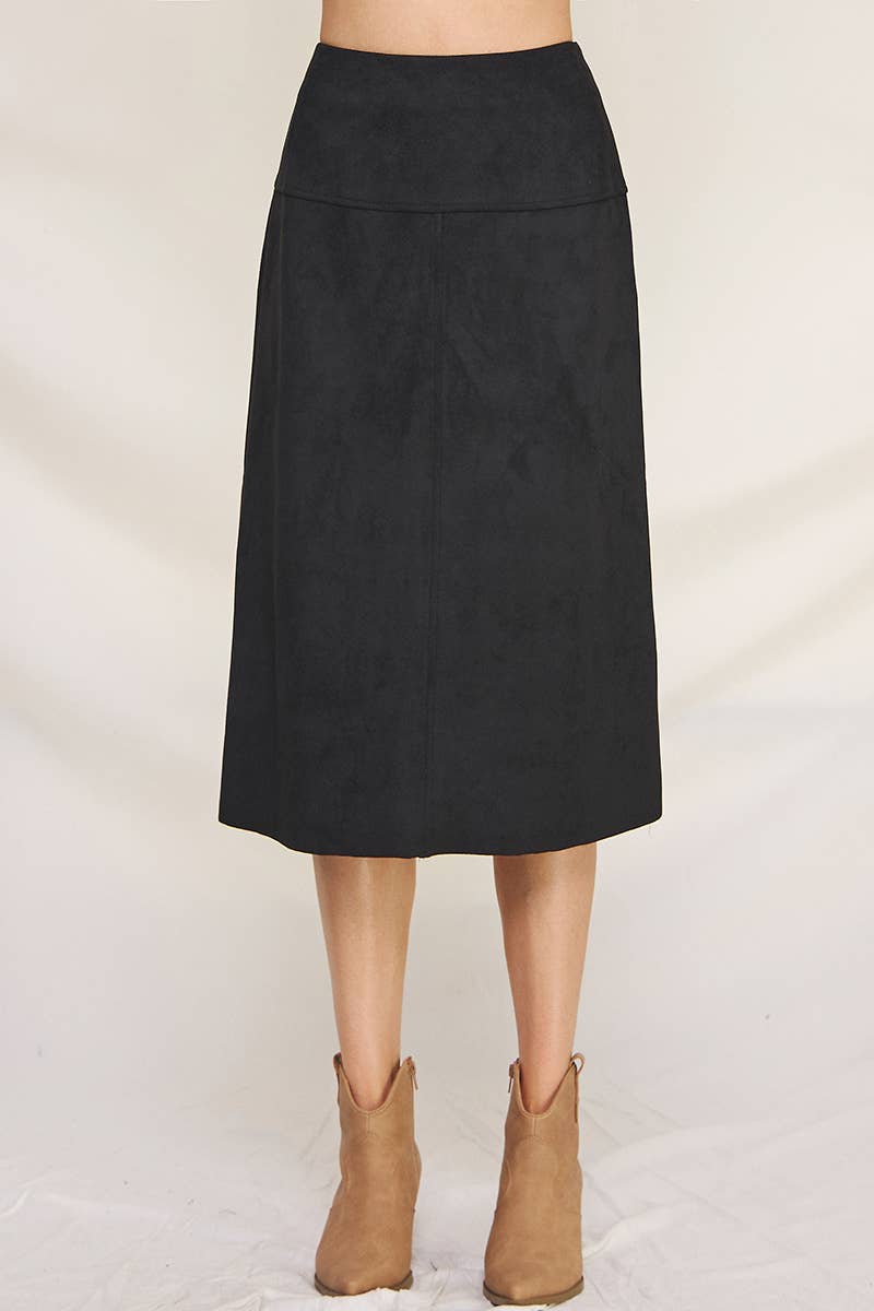 Constructed Soft Microsuede Midi Skirt