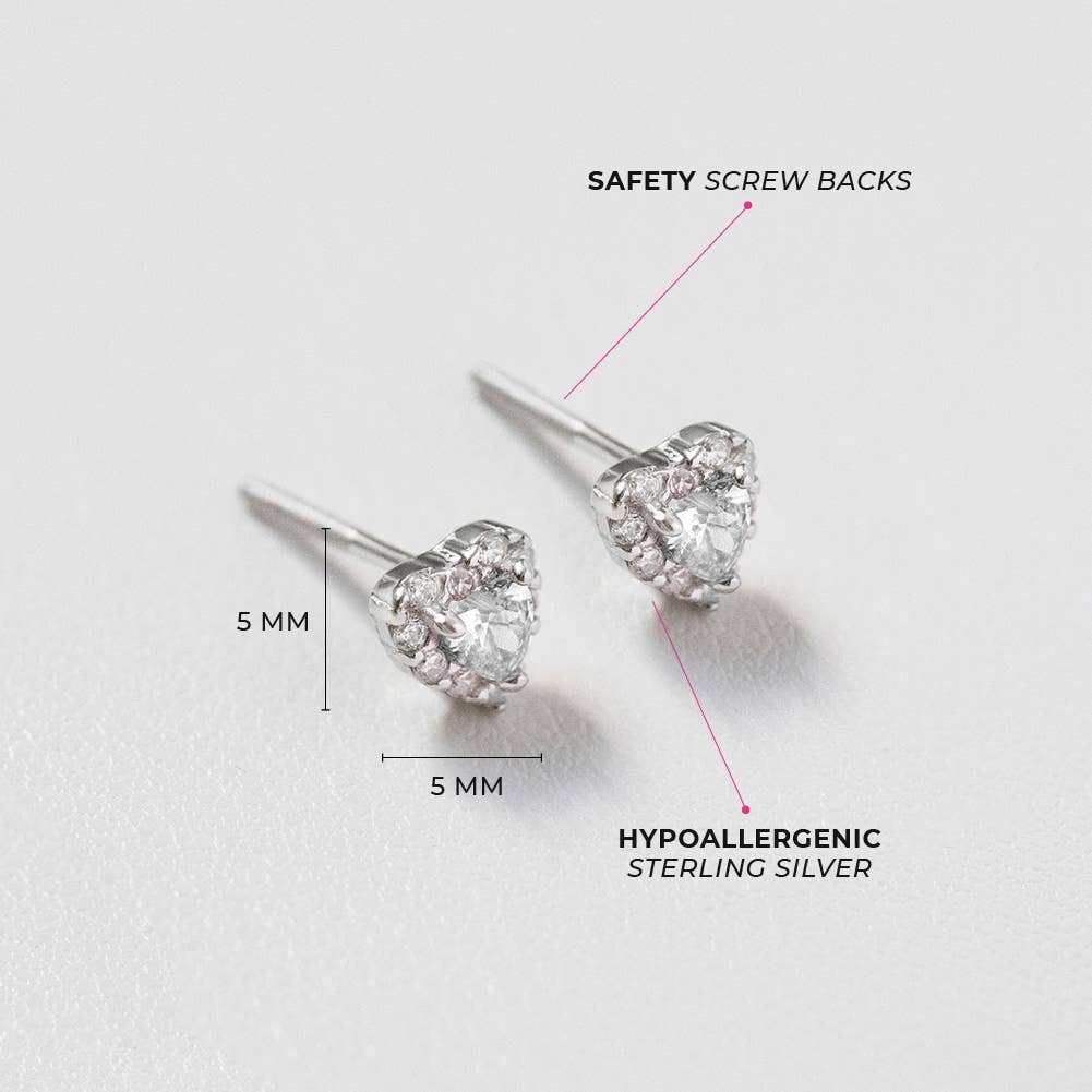 Princess Heart CZ Baby / Toddler Earrings - Sterling Silver