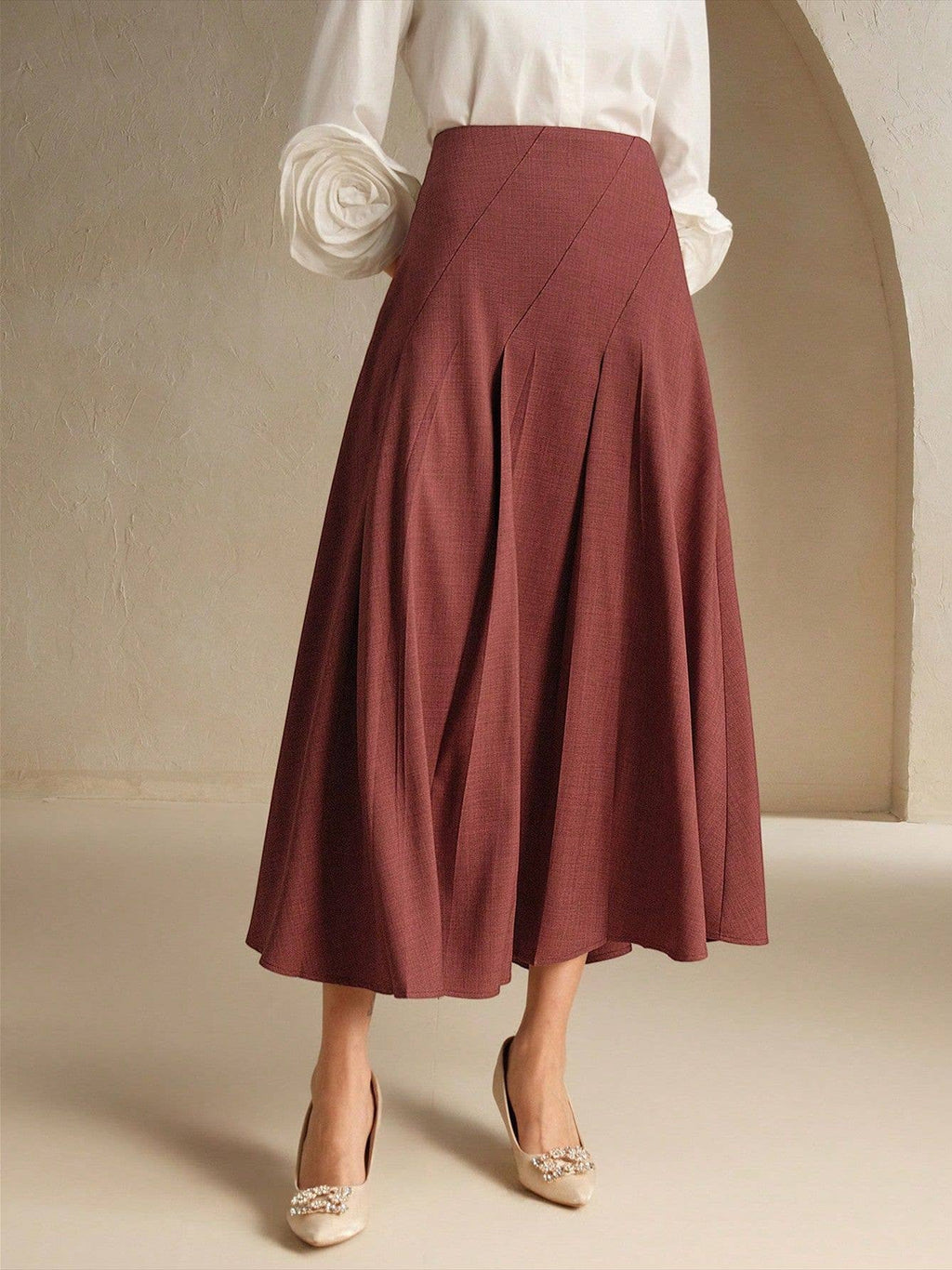 Elegant Asymmetrical Midi Pleated Skirt