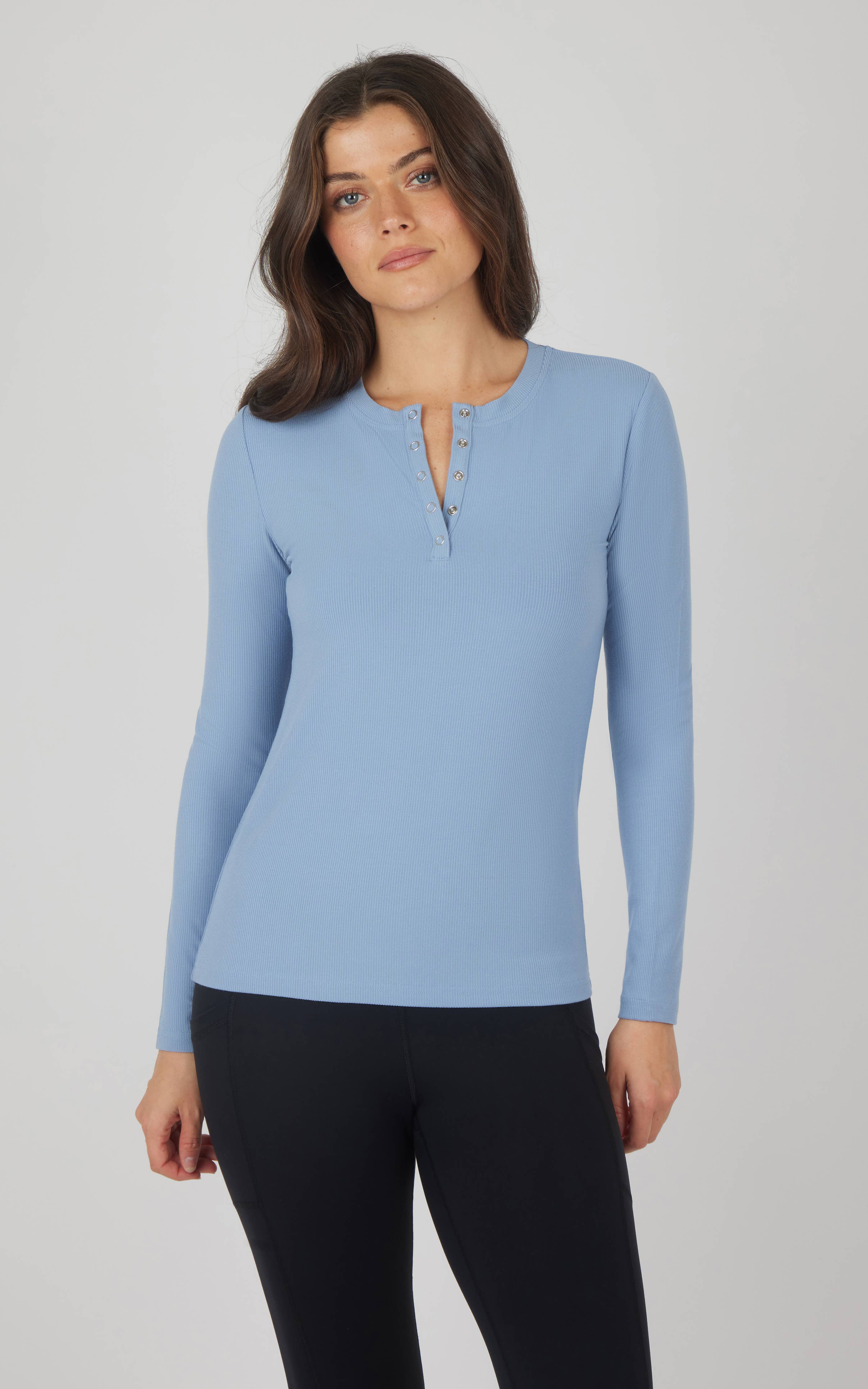 Yogalicious Women's Rib Henley Long Sleeves Top