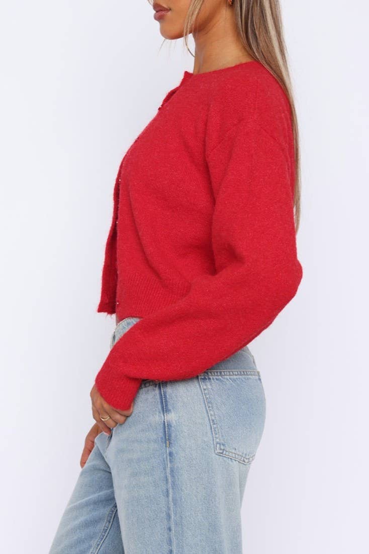 Plain R-neck button down knit cardigan