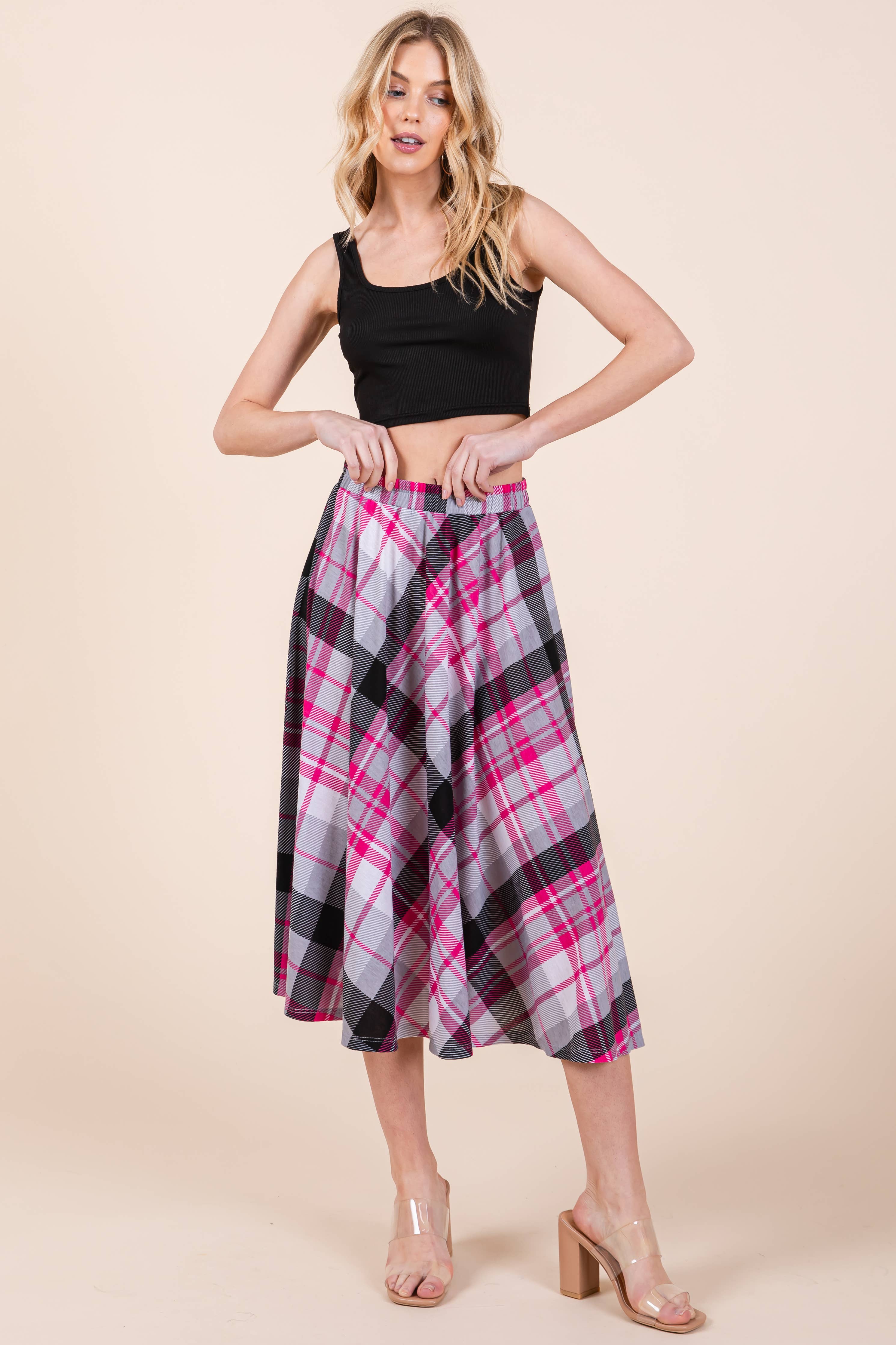 ETS-423AB Plaid T/R Span Midi Skirt