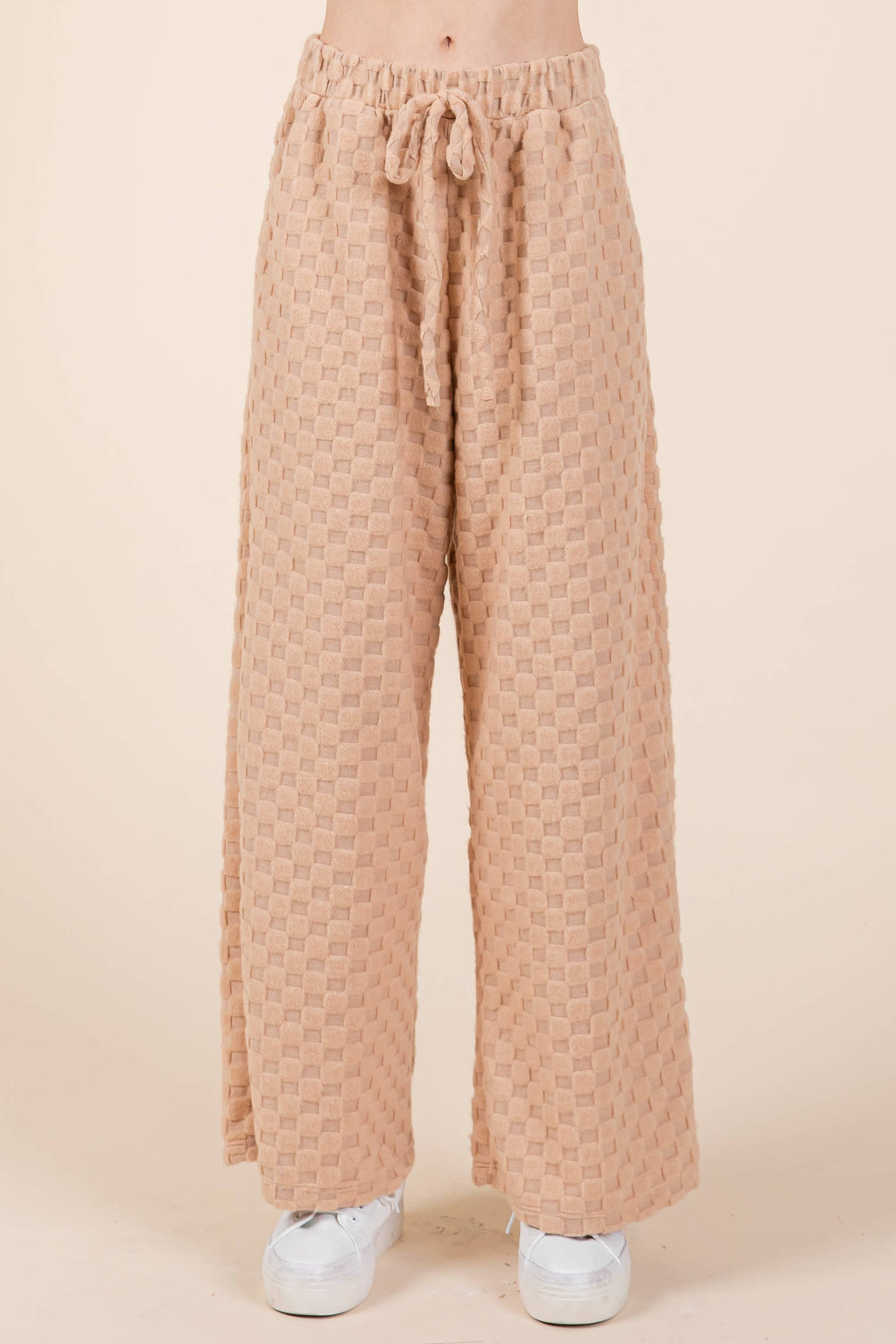 FUZZY CHECKERED 1/4 ZIP TOP