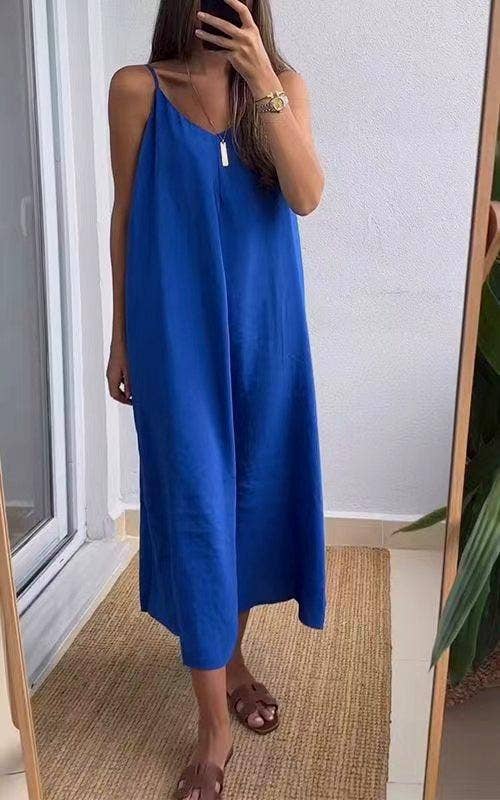 Solid colors loose rope strap maxi dress