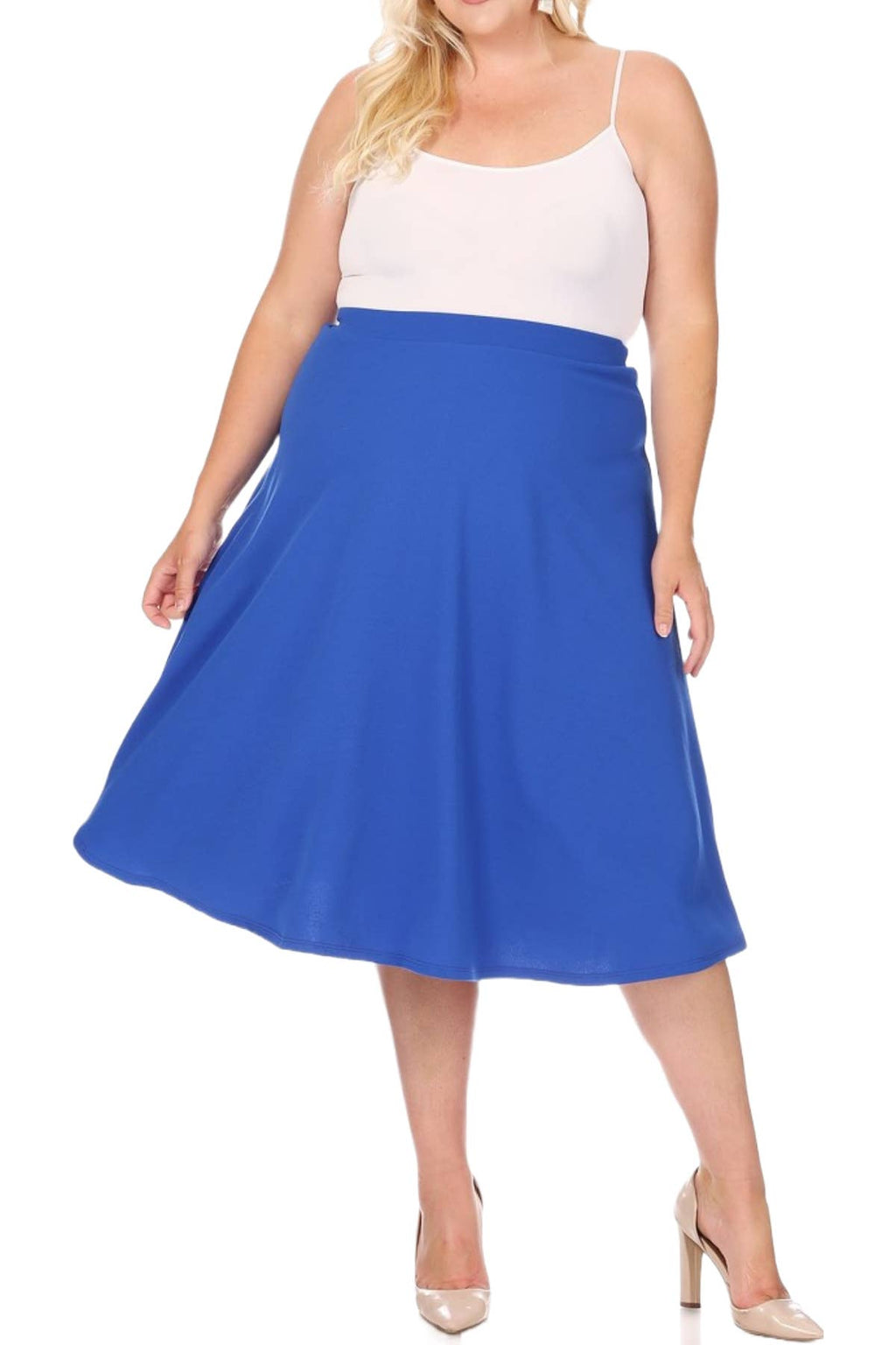 Women's Plus A-Line Casual Elastic Band Solid Midi Skirt