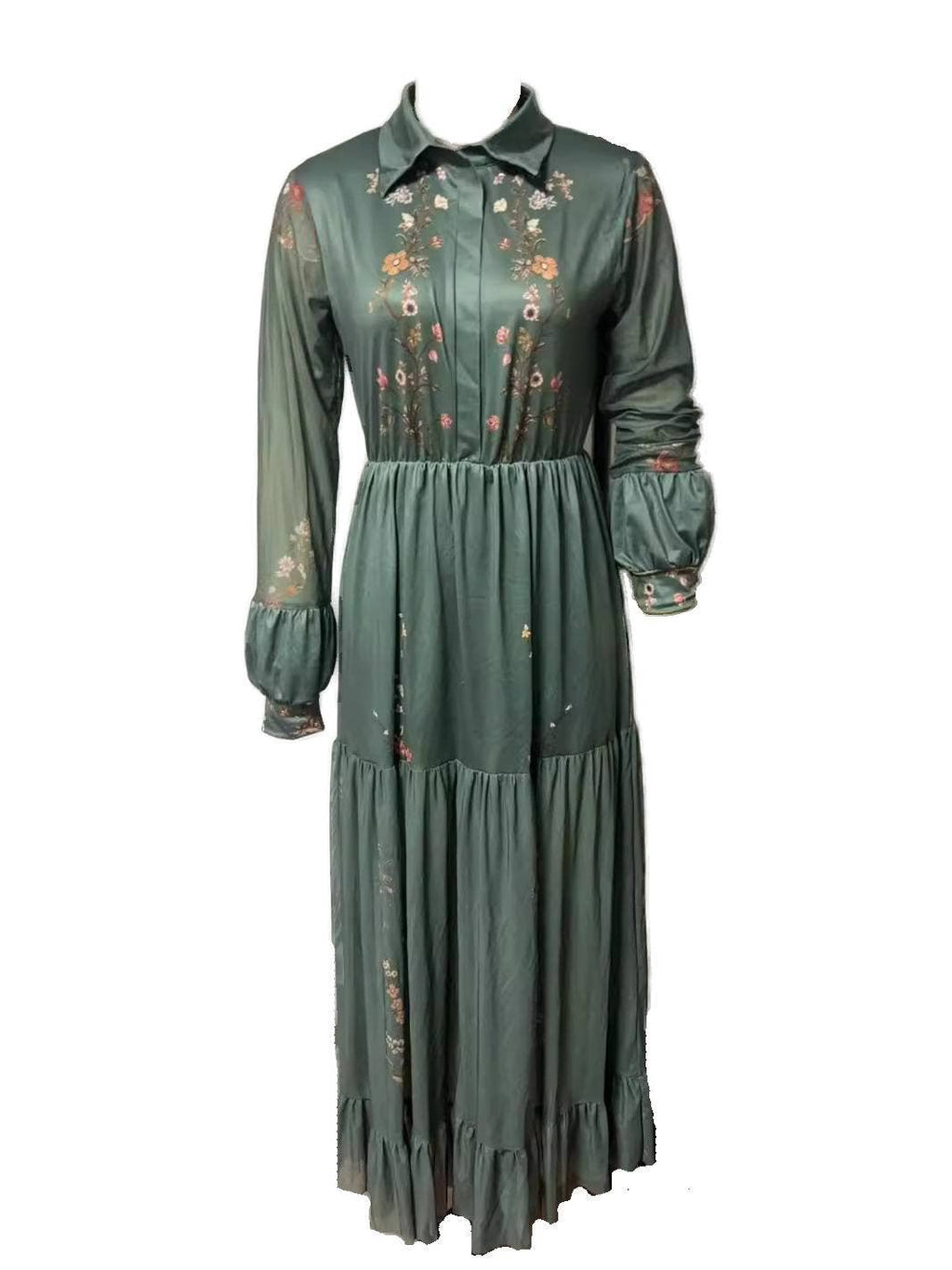 Floral Country Pastoral Retro V-neck Long-sleeved Dress