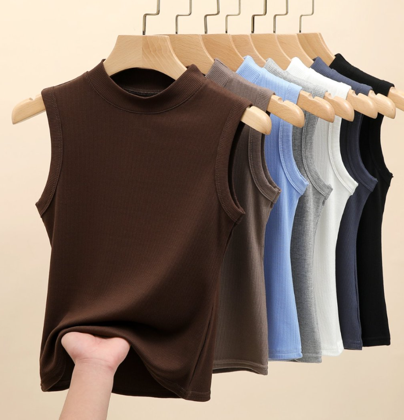 Versatile Essential Basic rib high neck vest tank Top