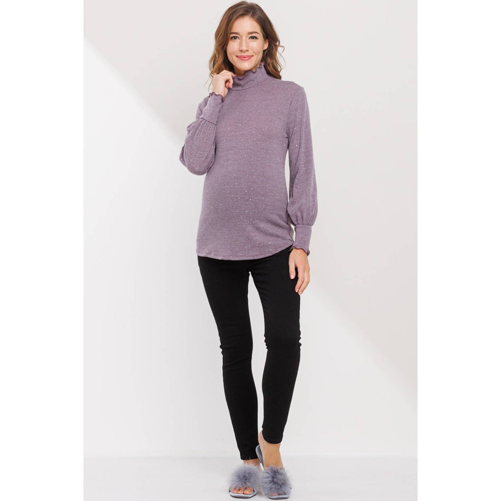 Glitter Knit Long Sleeve Maternity Turtle Neck Top