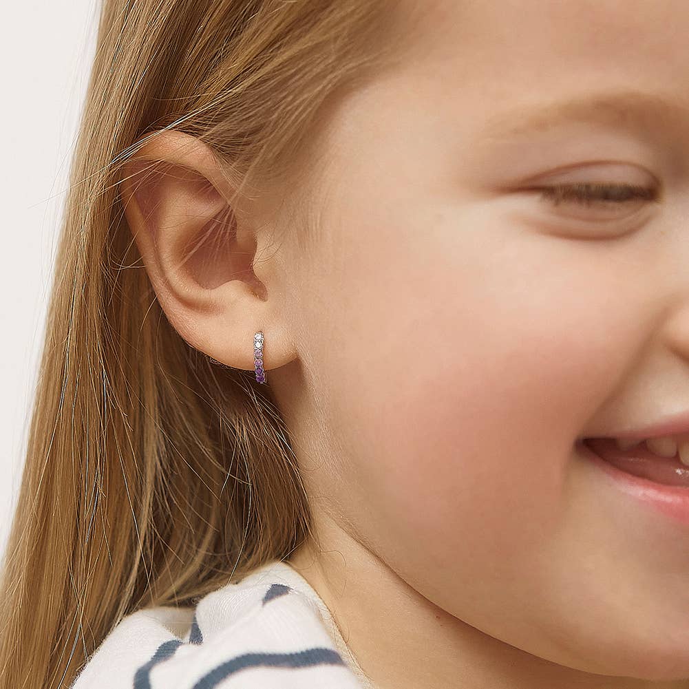 Colorful CZ 8mm Toddler Kids Earrings Hoop - Sterling Silver