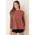 ABSTRACT PRINT RUFFLE MOCK NECK BLOUSE