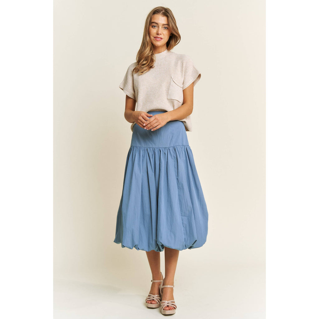 SOFT WOVEN SOLID BUBBLE BALLON MIDI SKIRT - Beige