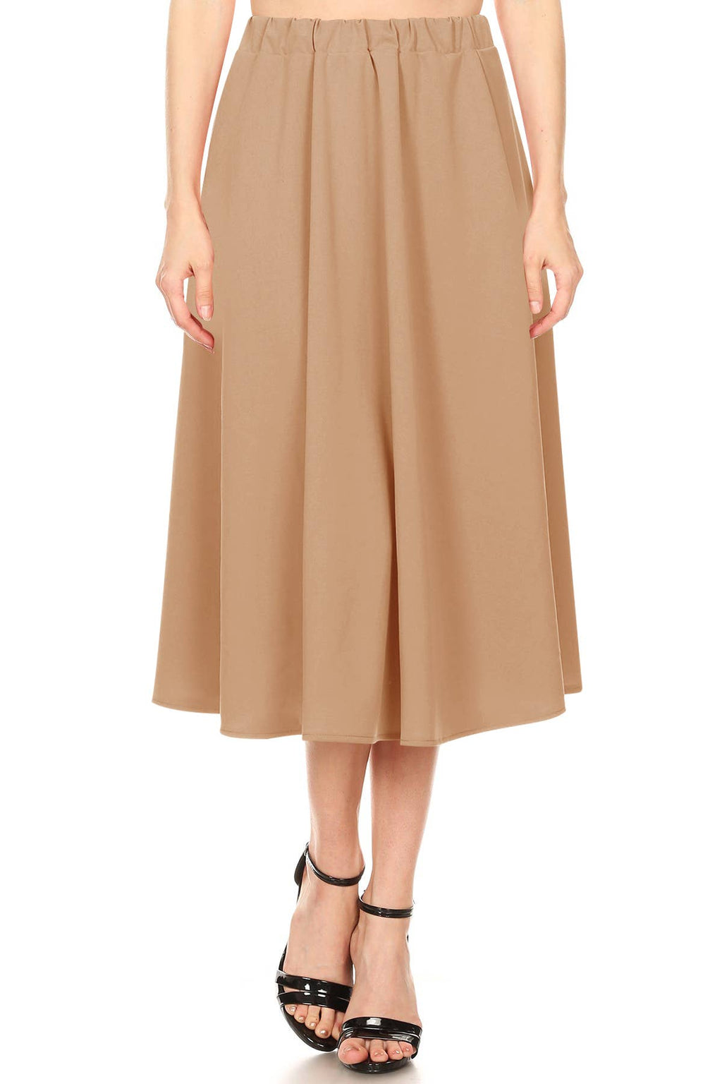 Women's Casual A-Line Pleated Solid Midi Skirt
