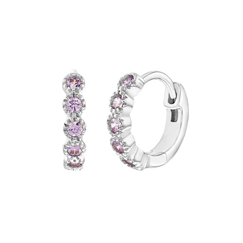 Flower Gem 9mm Toddler Kids Earrings Hoop - Sterling Silver