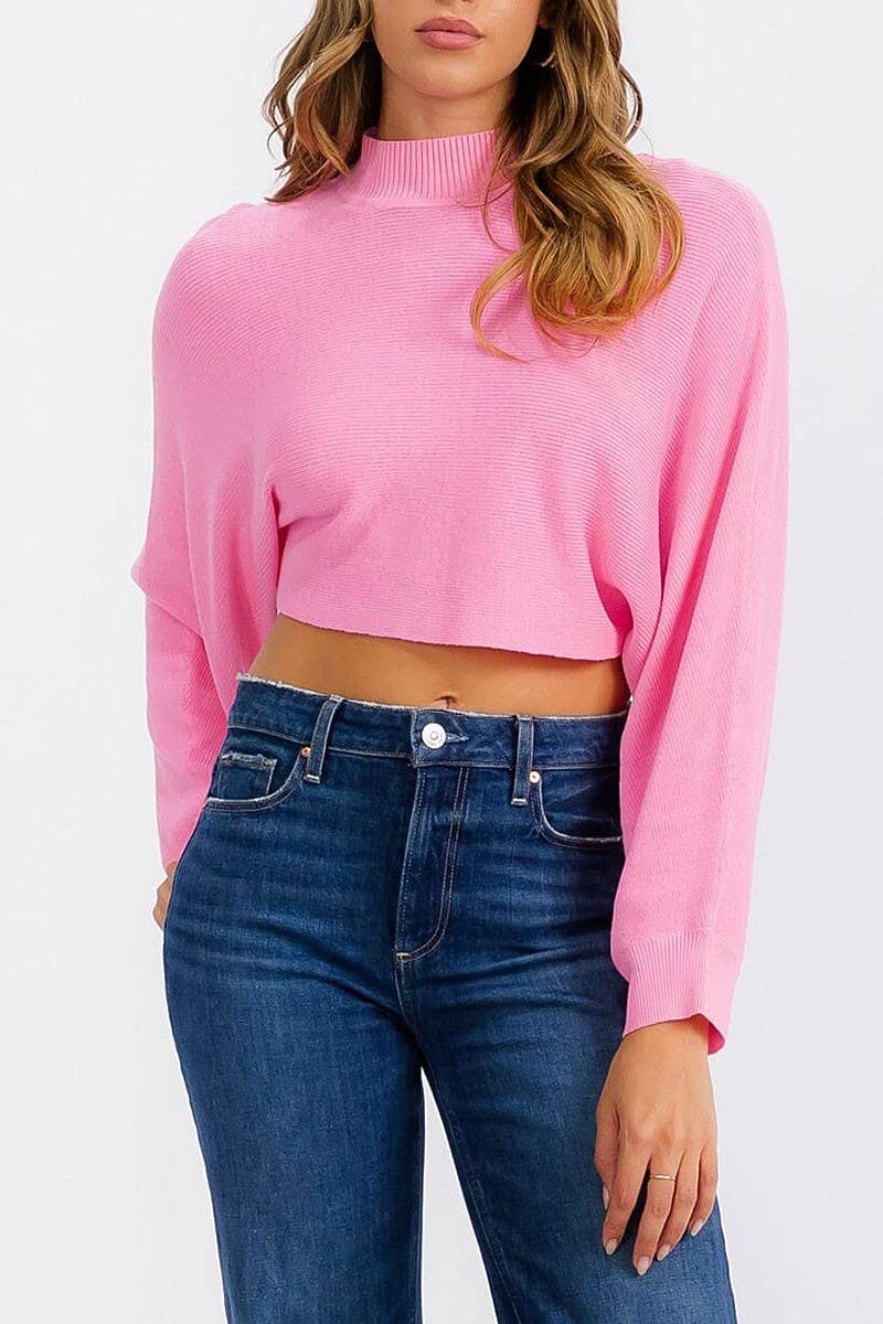 LONG SLEEVE MOCK NECK KNIT CROP TOP