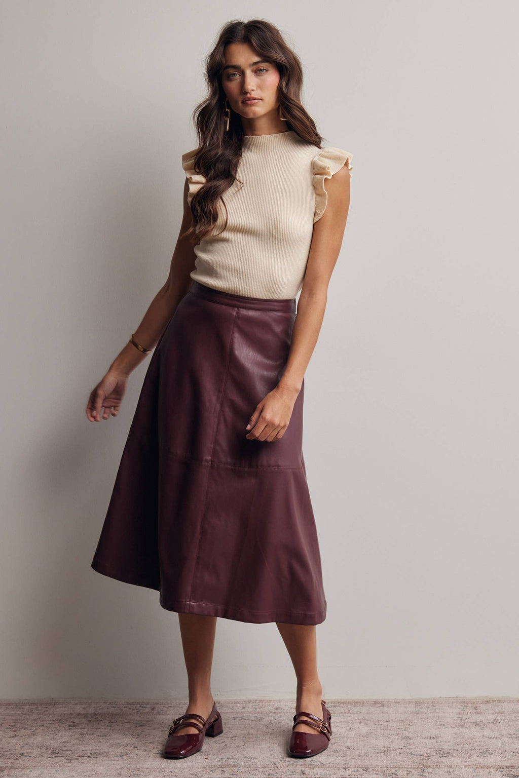 Faux Leather A-Line Midi Skirt FSK0026
