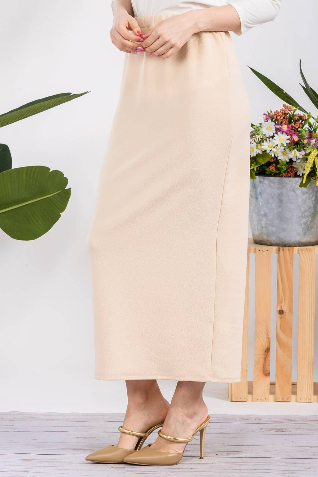 NEW COLORS- LONG PENCIL SKIRT -WITH ELASTIC WAIST BAND