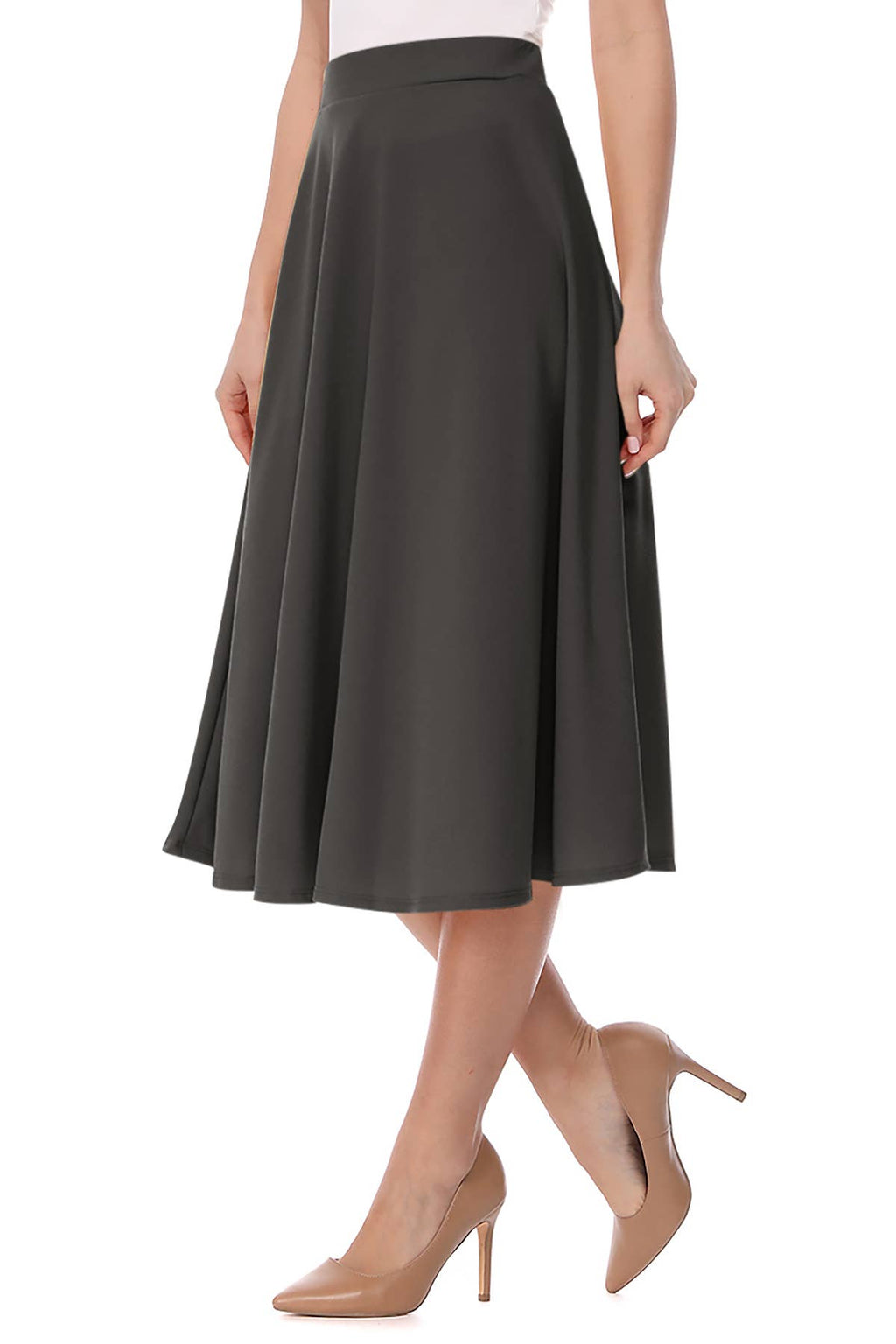 Women's Solid Basic Casual A-line Flared Midi Skirt