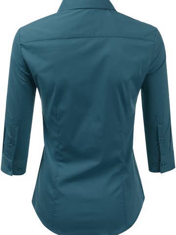 3/4 Sleeve Button Down Collar Shirt Blouse