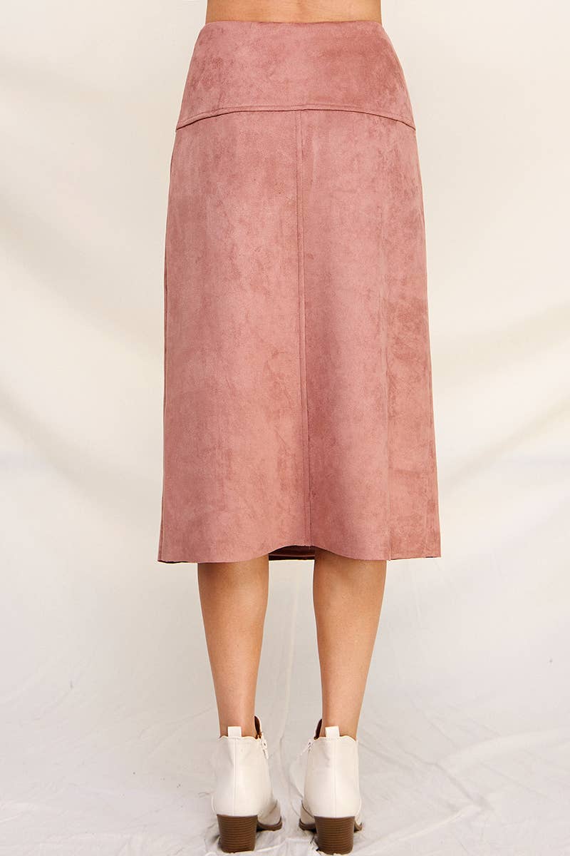 Constructed Soft Microsuede Midi Skirt