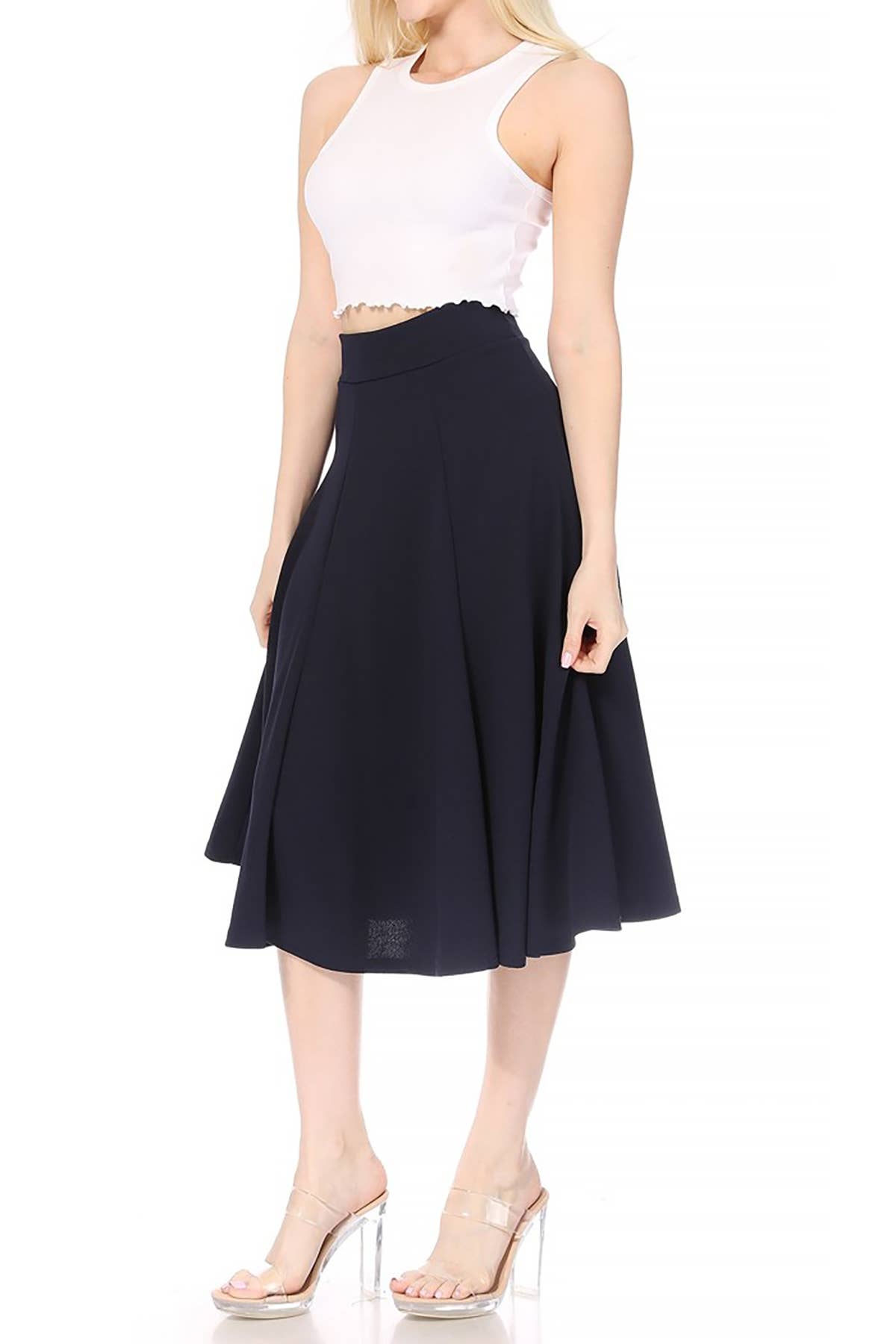 Women's Solid Flared Lightweight Long Midi A-line Skirt
