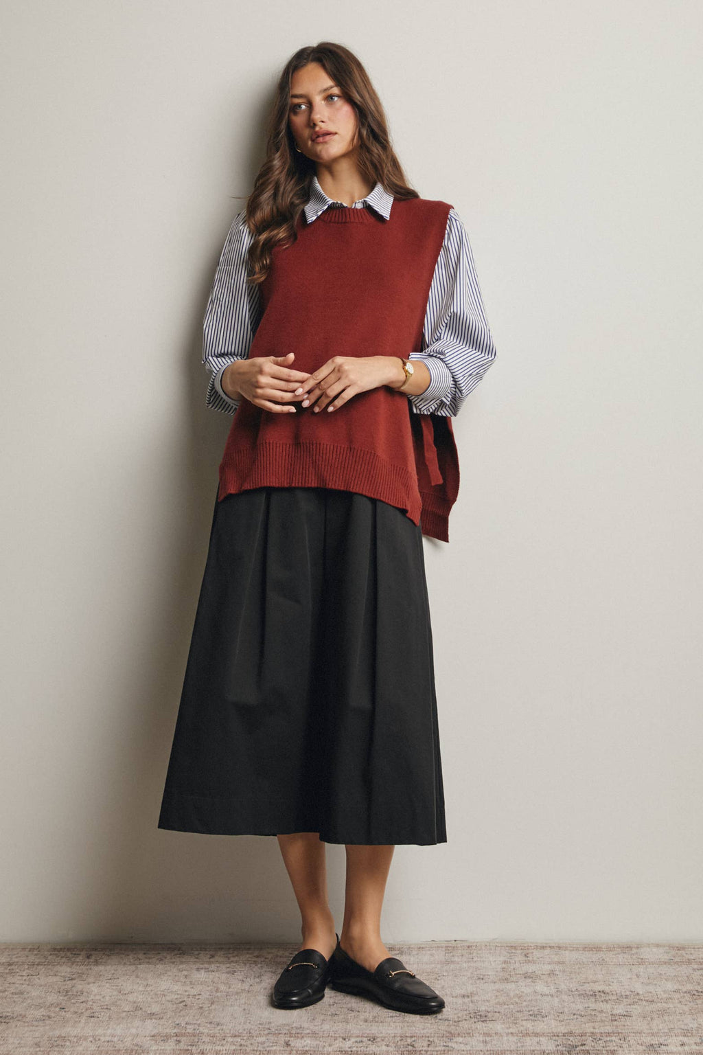 Pleated A-Line Midi Skirt