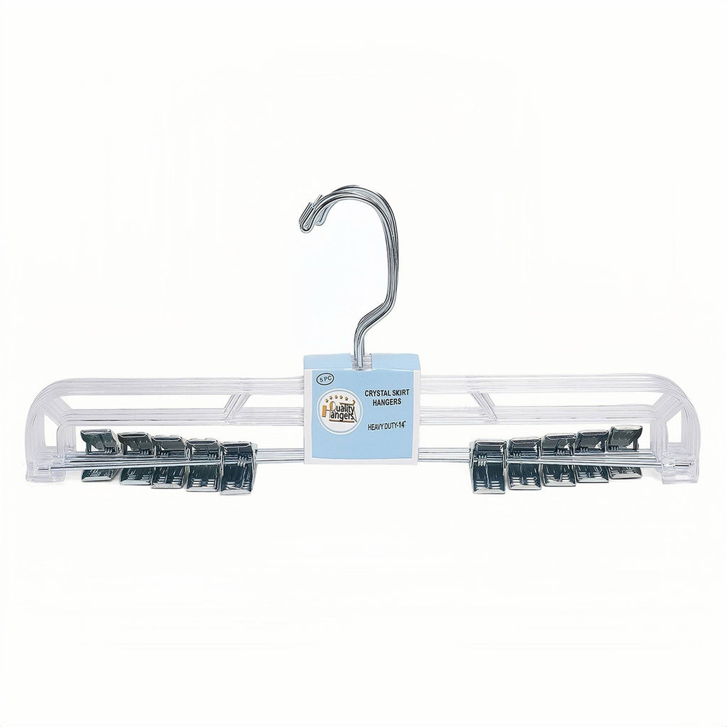 P022 Clear Crystal Plastic Skirt Hanger with Clips 100 pc