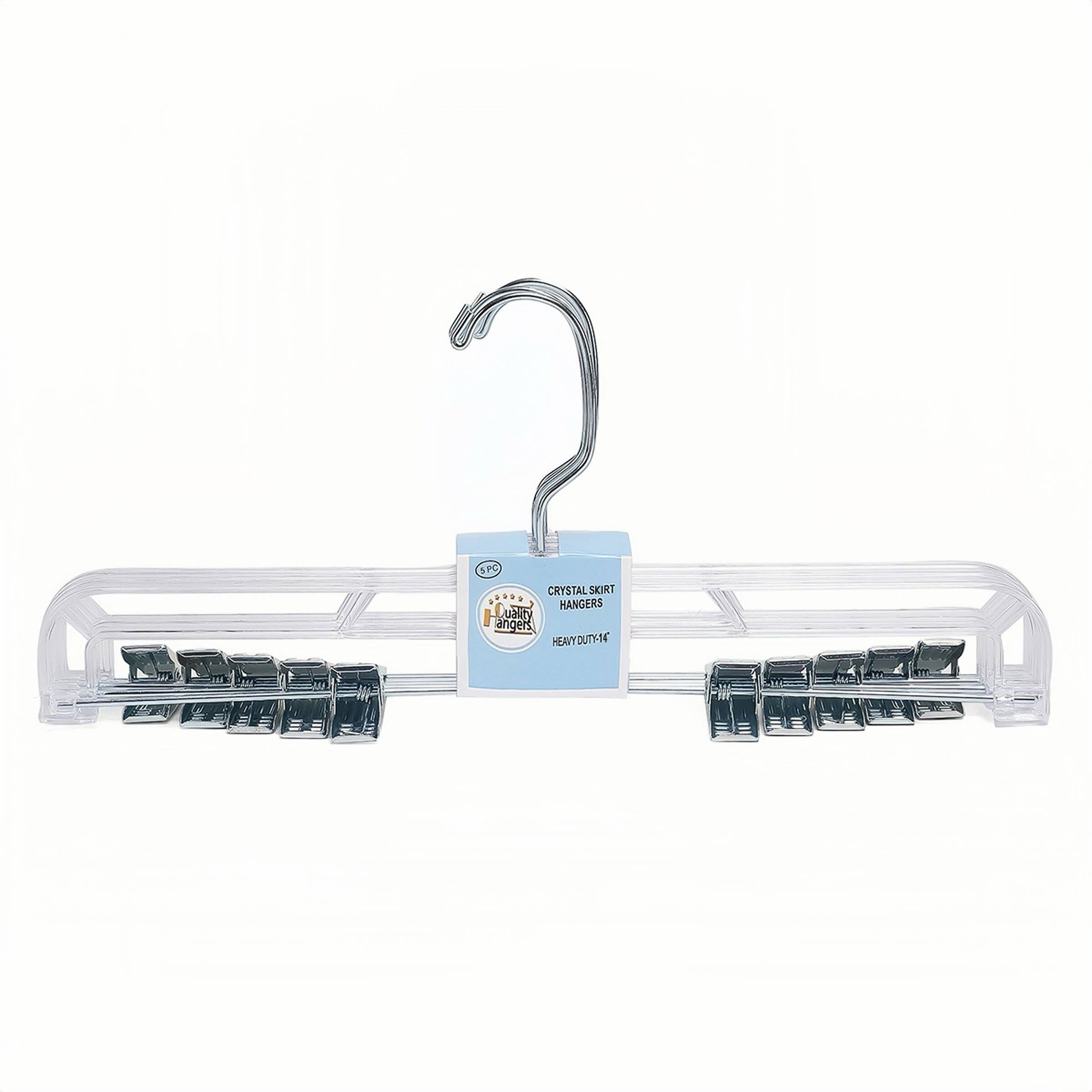 P022 Clear Crystal Plastic Skirt Hanger with Clips 100 pc