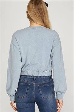 BLUE GREY KNIT WASHED W/ ELASTIC WAISTBAND TOP SKSS7195