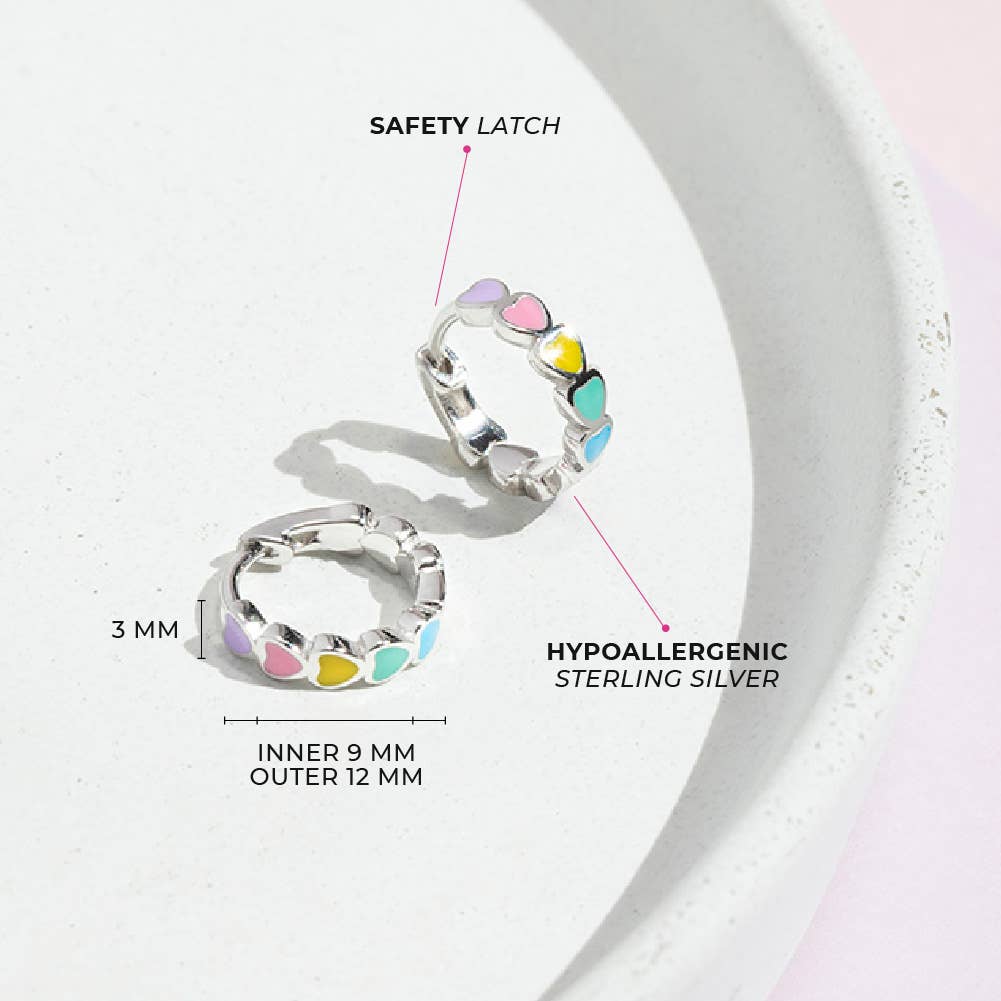 Heart 9mm Baby / Kids Earrings Hoop Enamel - Sterling Silver