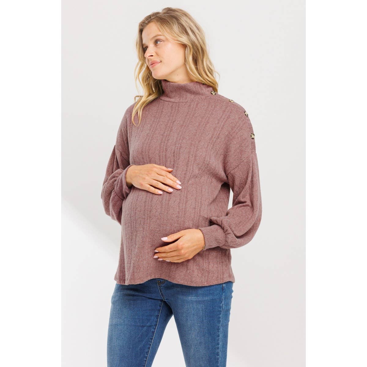 Turtle Neck Long Sleeve Maternity Knit Sweater
