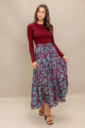A sweater knit top and printed woven midi dress - ISW5281