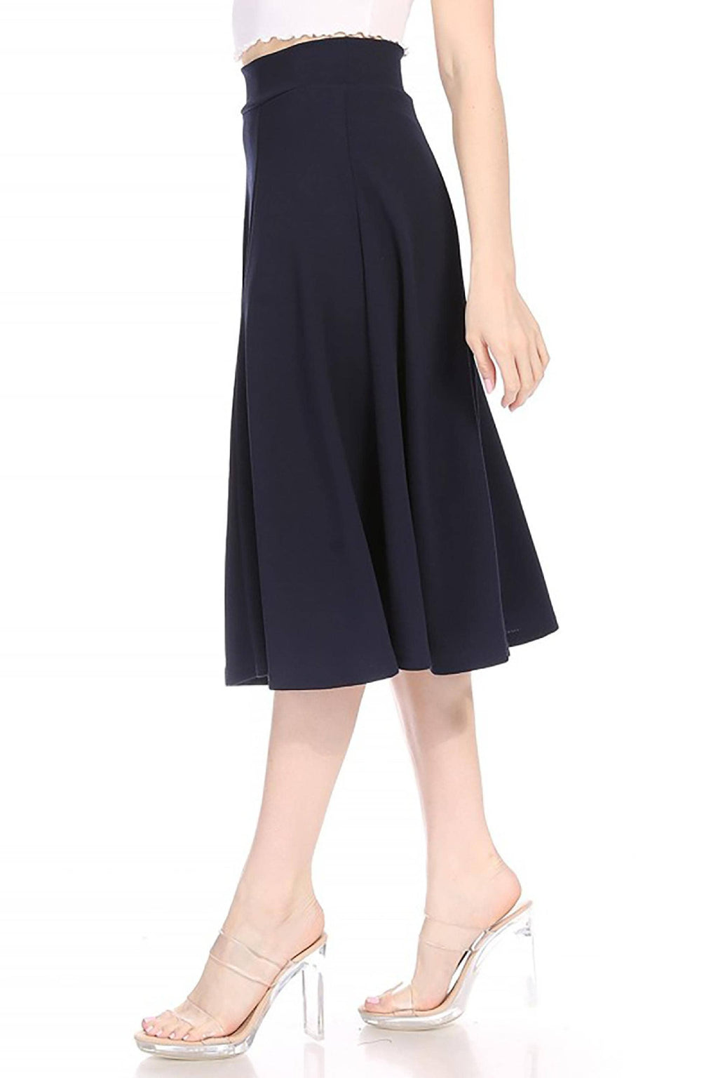 Women's Classic Solid Flared Midi A-Line Skirt