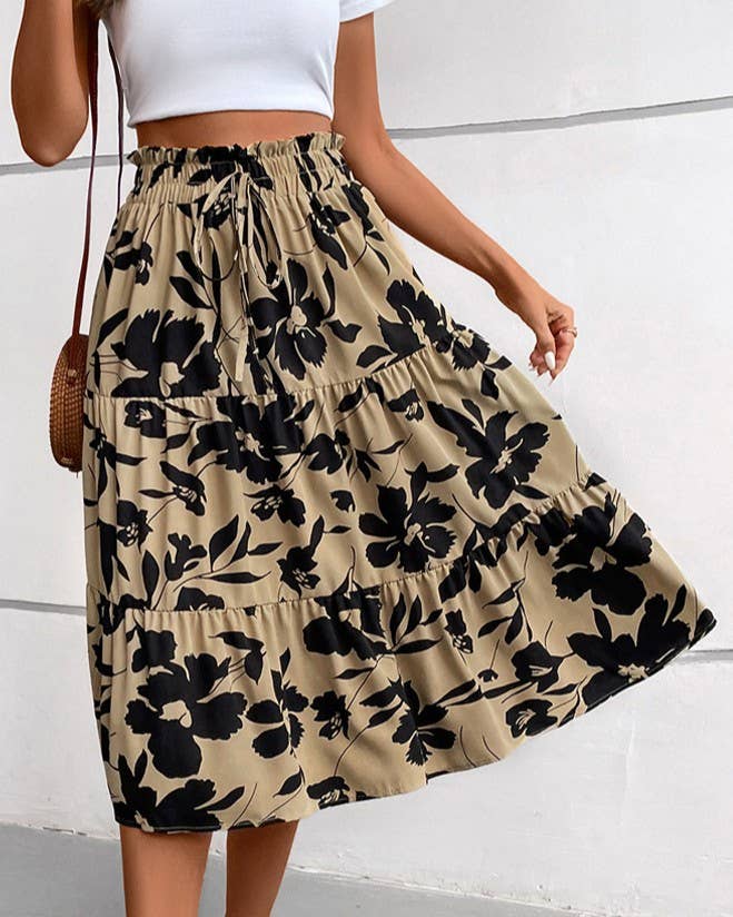 Stylish Floral-Print High-Waisted Skirt