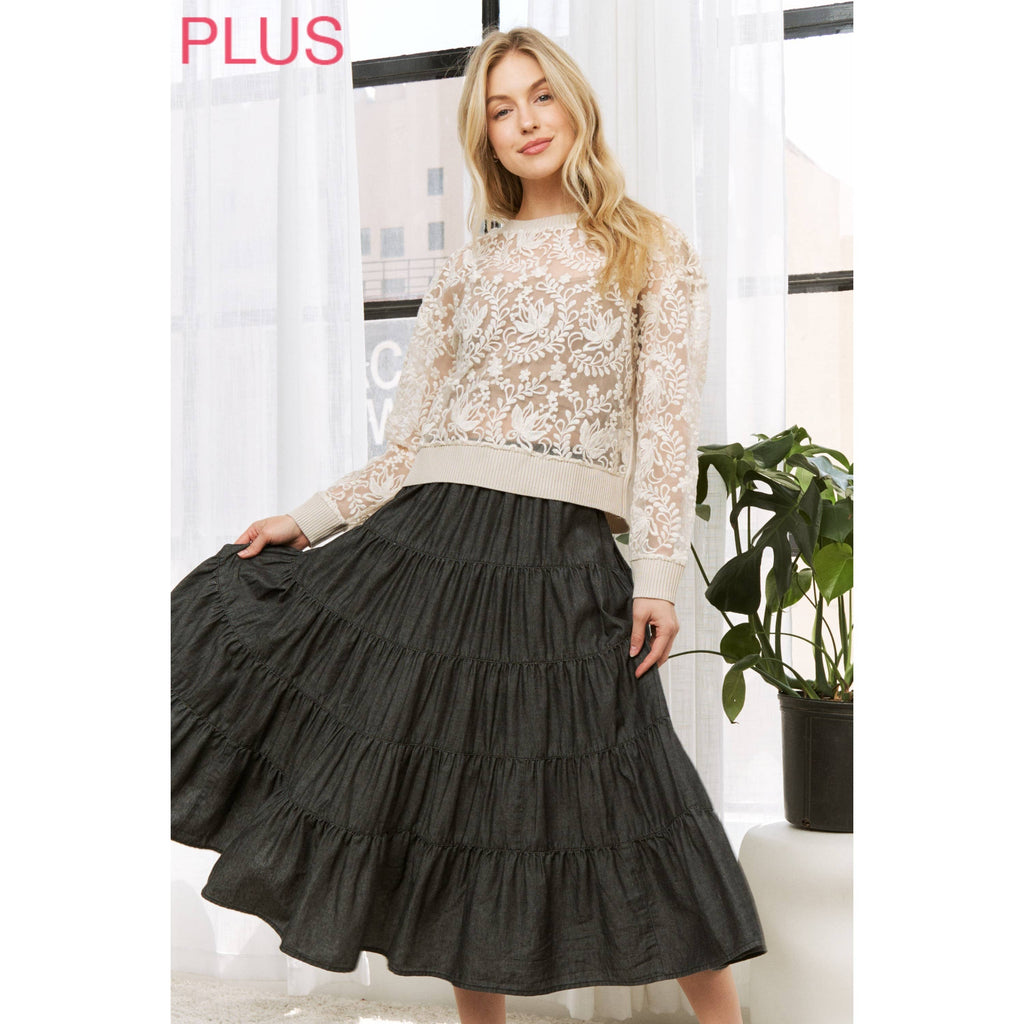 PLUS WASHED RELAXED FULL SWING MIDI SKIRT