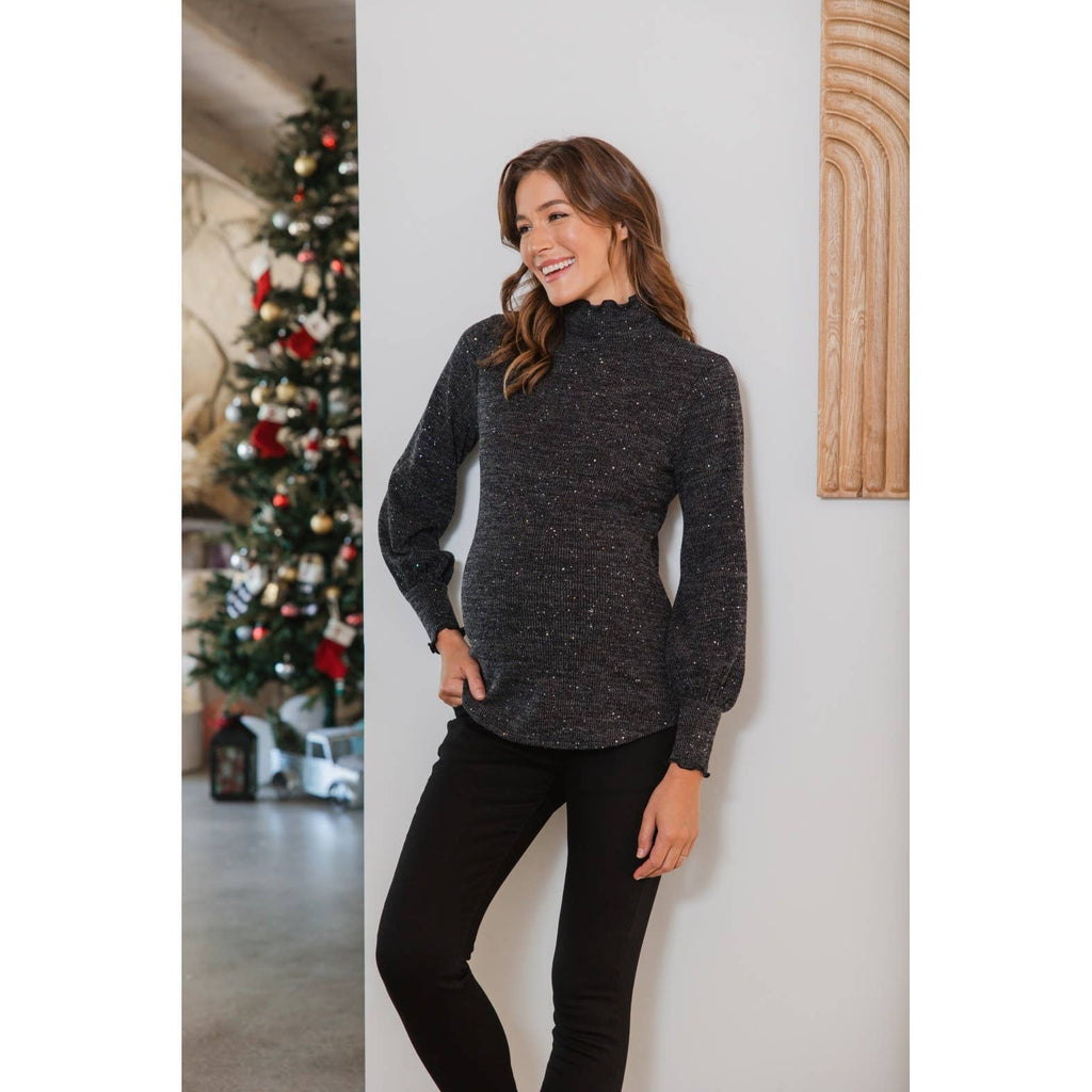 Glitter Knit Long Sleeve Maternity Turtle Neck Top