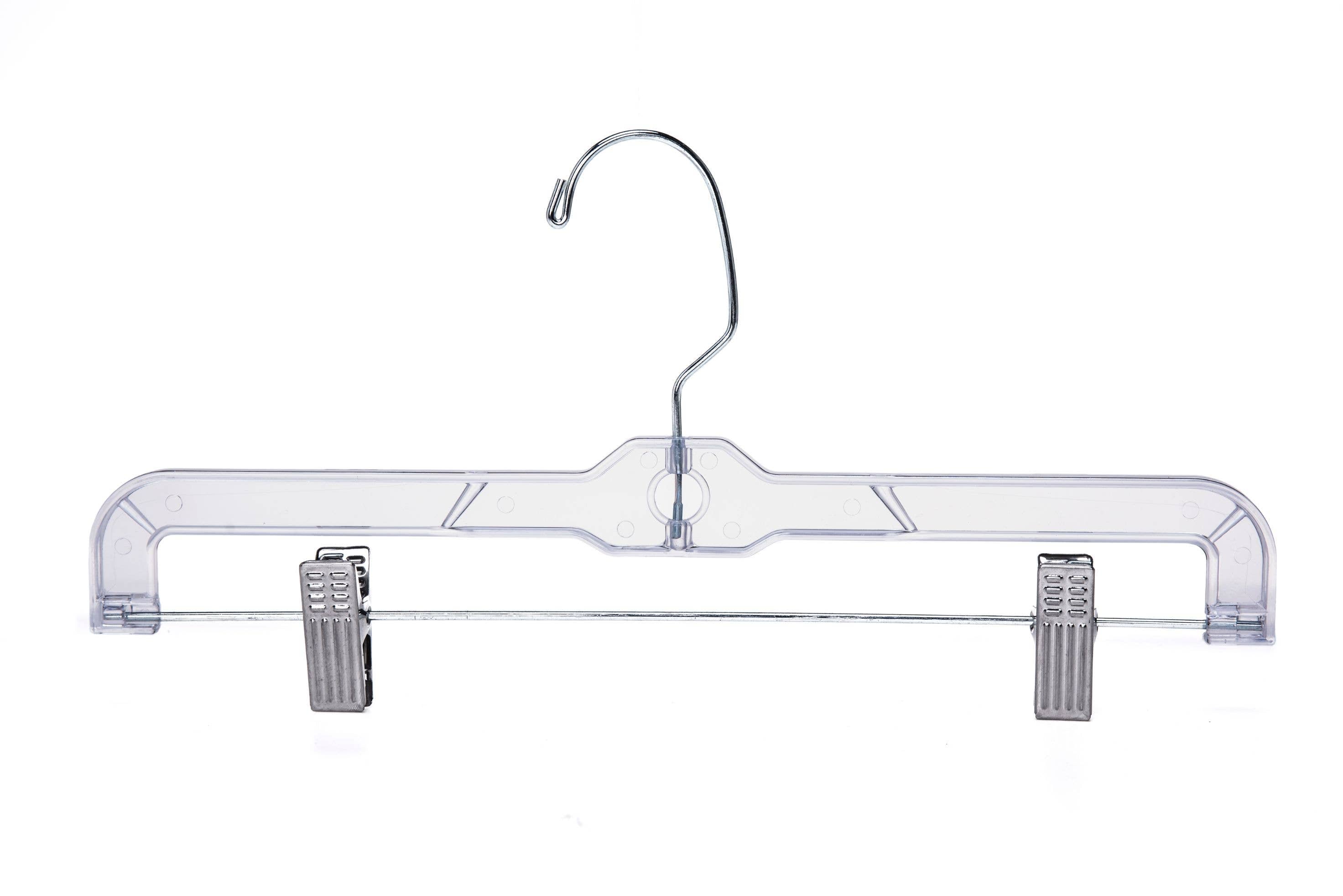 P022 Clear Crystal Plastic Skirt Hanger with Clips 100 pc