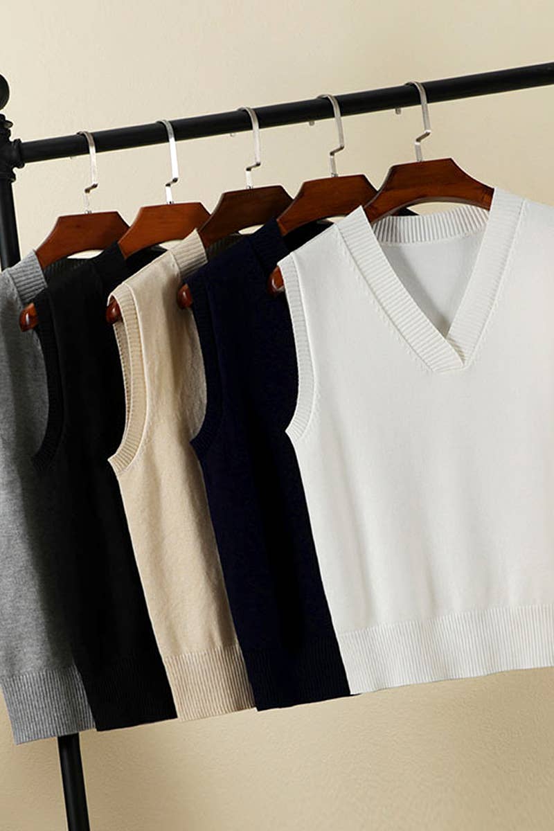 CWOSWSL0010  Simple Sleeveless V- Neck Pullover  Sweater