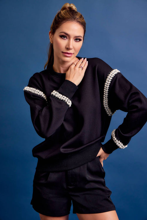 All Day Crew Neck Sweatshirt With Beaded Trim