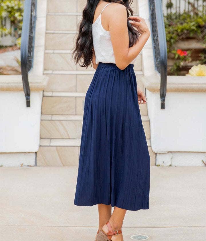 Women's high-waisted solid pleated simple midi A-line skirt
